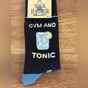 Black 'Gym and Tonic' Crew Socks with Blue Drink Motif